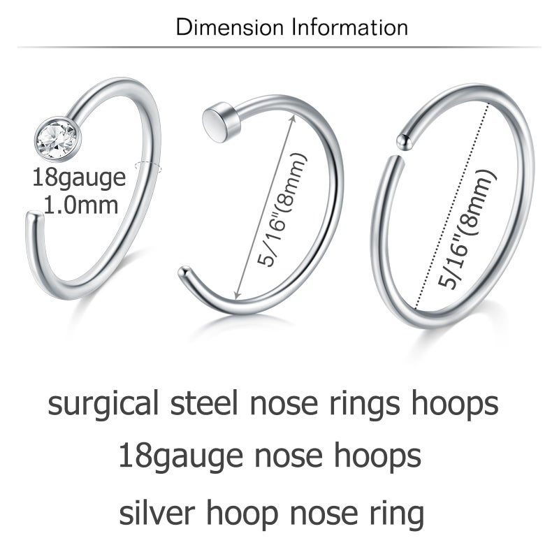 MODRSA Nose Rings Hoop 18g Septum Ring L Shape Nose Studs Screw Surgical Stainless Steel Thin Cartilage Helix Tragus Earrings Hoops C Shape High Nostril Piercing Jewelry Pack Silver - Image 2